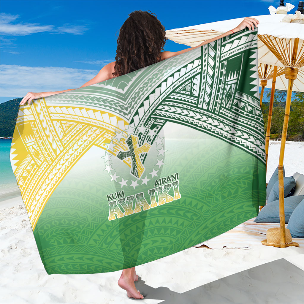 Cook Islands Rugby Medallion Of Stars Sarong Kuki Airani Avaiki LT7 One Size 44 x 66 inches White Green - Polynesian Pride