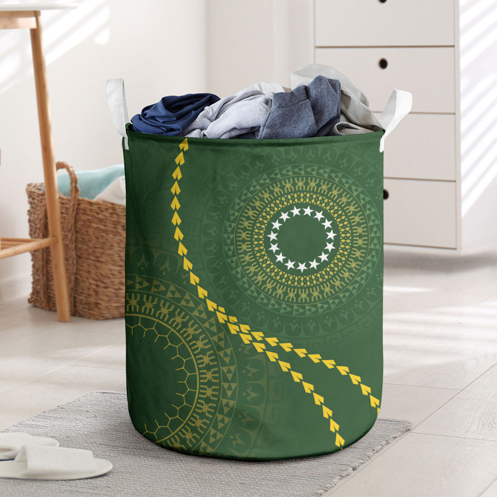 Cook Islands Rugby Laundry Basket Kuki Tapa Motifs - Medallion Of Stars LT7 Dark Green - Polynesian Pride