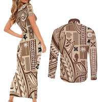 Samoa Tapa Couples Matching Short Sleeve Bodycon Dress and Long Sleeve Button Shirt Siapo Mix Tatau Patterns LT7 - Polynesian Pride