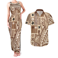 Samoa Tapa Couples Matching Tank Maxi Dress and Hawaiian Shirt Siapo Mix Tatau Patterns LT7 Beige - Polynesian Pride