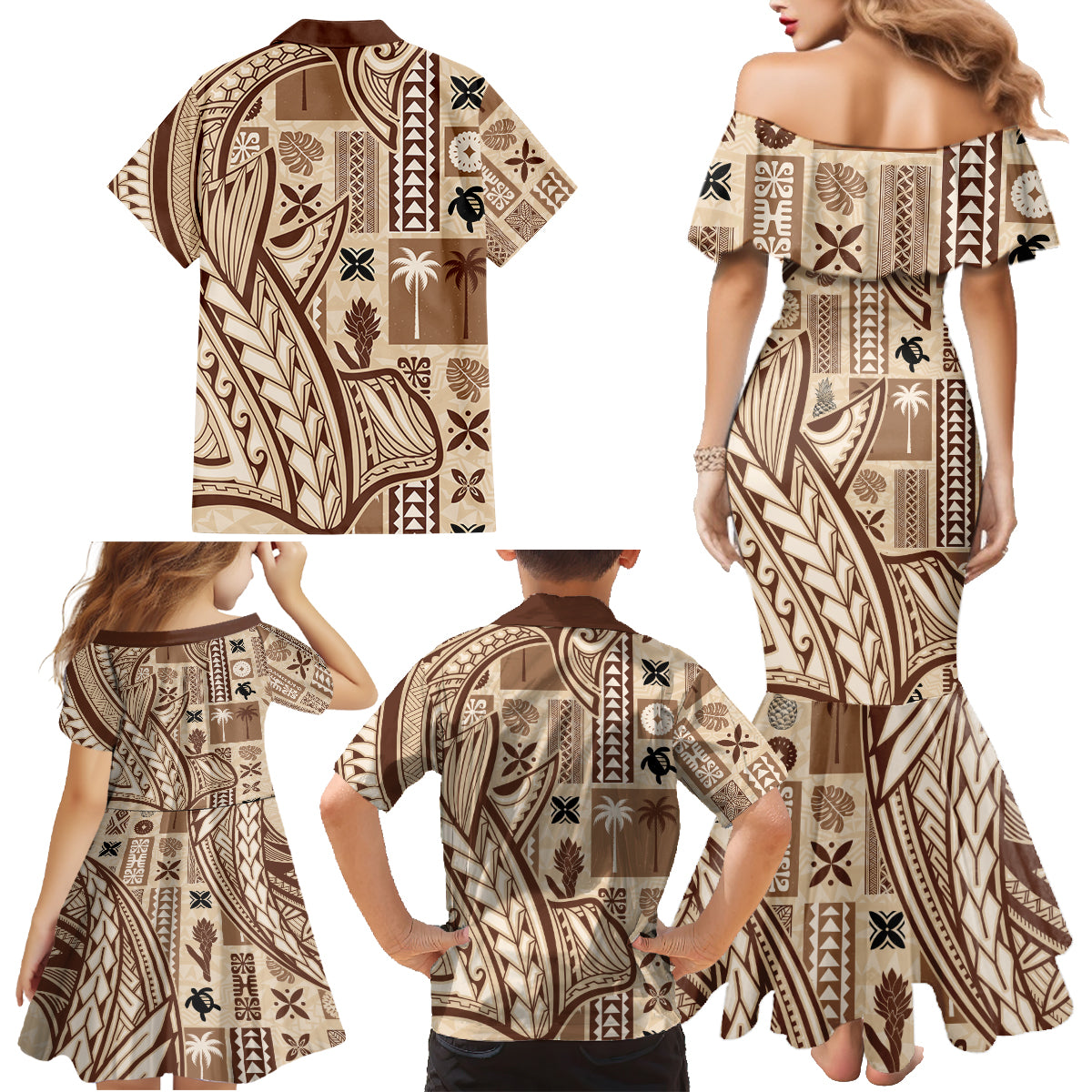 samoa-tapa-family-matching-mermaid-dress-and-hawaiian-shirt-siapo-mix-tatau-patterns