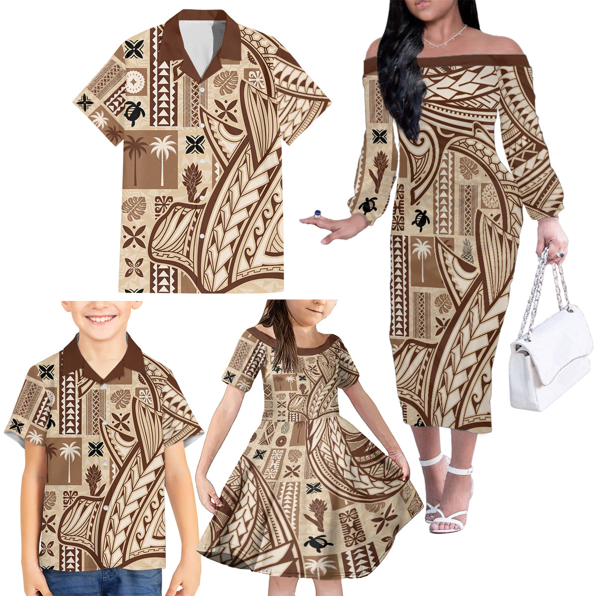 samoa-tapa-family-matching-off-shoulder-long-sleeve-dress-and-hawaiian-shirt-siapo-mix-tatau-patterns