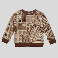 Samoa Tapa Kid Ugly Christmas Sweater Siapo Mix Tatau Patterns LT7 Kid Beige - Polynesian Pride