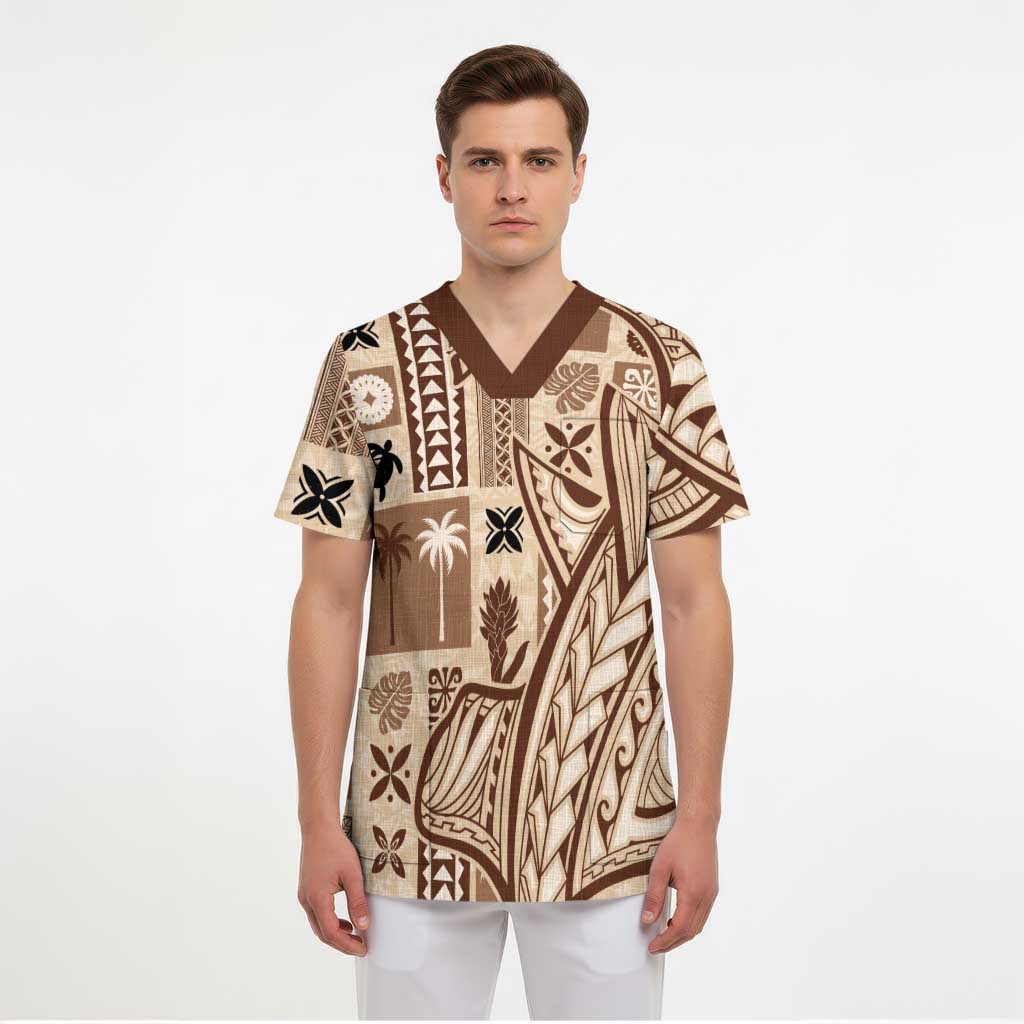 Samoa Tapa Scrub Top Siapo Mix Tatau Patterns - Polynesian Pride
