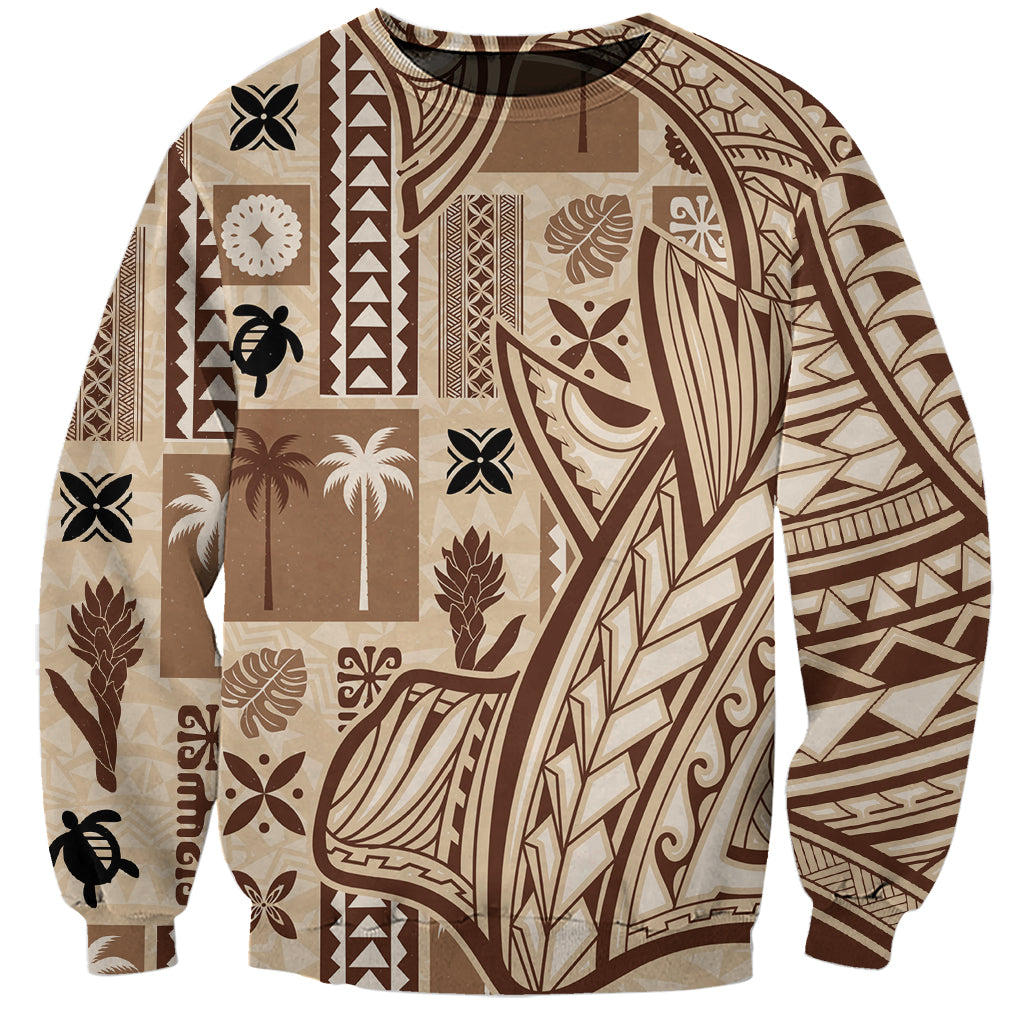 Samoa Tapa Sweatshirt Siapo Mix Tatau Patterns LT7 Unisex Beige - Polynesian Pride