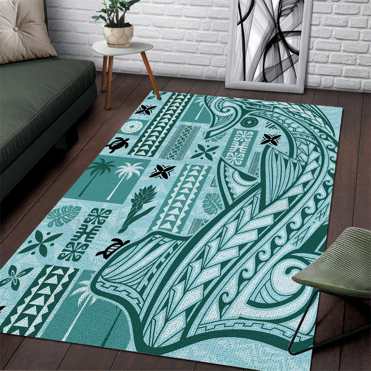 Samoa Tapa Area Rug Siapo Mix Tatau Patterns - Teal LT7 Teal - Polynesian Pride