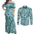 Samoa Tapa Couples Matching Off Shoulder Maxi Dress and Long Sleeve Button Shirt Siapo Mix Tatau Patterns - Teal LT7 Teal - Polynesian Pride