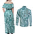 Samoa Tapa Couples Matching Off Shoulder Maxi Dress and Long Sleeve Button Shirt Siapo Mix Tatau Patterns - Teal LT7 - Polynesian Pride