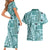 Samoa Tapa Couples Matching Short Sleeve Bodycon Dress and Hawaiian Shirt Siapo Mix Tatau Patterns - Teal LT7 - Polynesian Pride