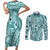 Samoa Tapa Couples Matching Short Sleeve Bodycon Dress and Long Sleeve Button Shirt Siapo Mix Tatau Patterns - Teal LT7 Teal - Polynesian Pride