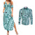 Samoa Tapa Couples Matching Summer Maxi Dress and Long Sleeve Button Shirt Siapo Mix Tatau Patterns - Teal LT7 Teal - Polynesian Pride