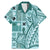 Samoa Tapa Family Matching Mermaid Dress and Hawaiian Shirt Siapo Mix Tatau Patterns - Teal LT7 Dad's Shirt - Short Sleeve Teal - Polynesian Pride