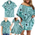 Samoa Tapa Family Matching Off Shoulder Short Dress and Hawaiian Shirt Siapo Mix Tatau Patterns - Teal LT7 - Polynesian Pride