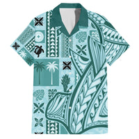 Samoa Tapa Family Matching Tank Maxi Dress and Hawaiian Shirt Siapo Mix Tatau Patterns - Teal LT7 Dad's Shirt - Short Sleeve Teal - Polynesian Pride