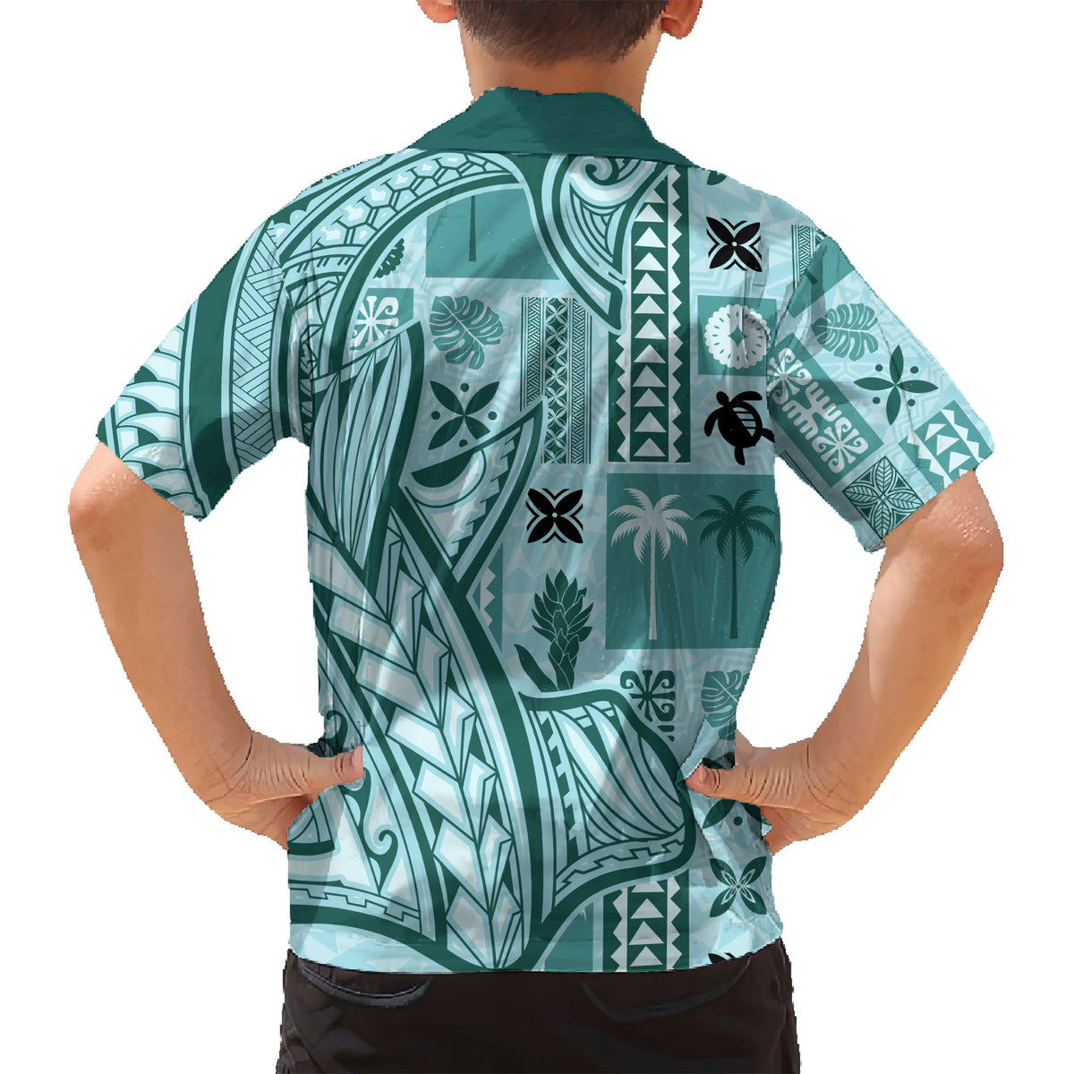 Samoa Tapa Kid Hawaiian Shirt Siapo Mix Tatau Patterns - Teal LT7 - Polynesian Pride