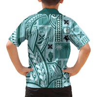 Samoa Tapa Kid Hawaiian Shirt Siapo Mix Tatau Patterns - Teal LT7 - Polynesian Pride