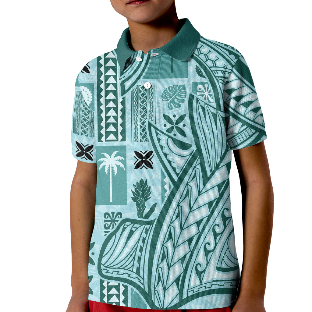 Samoa Tapa Kid Polo Shirt Siapo Mix Tatau Patterns - Teal LT7 Kid Teal - Polynesian Pride
