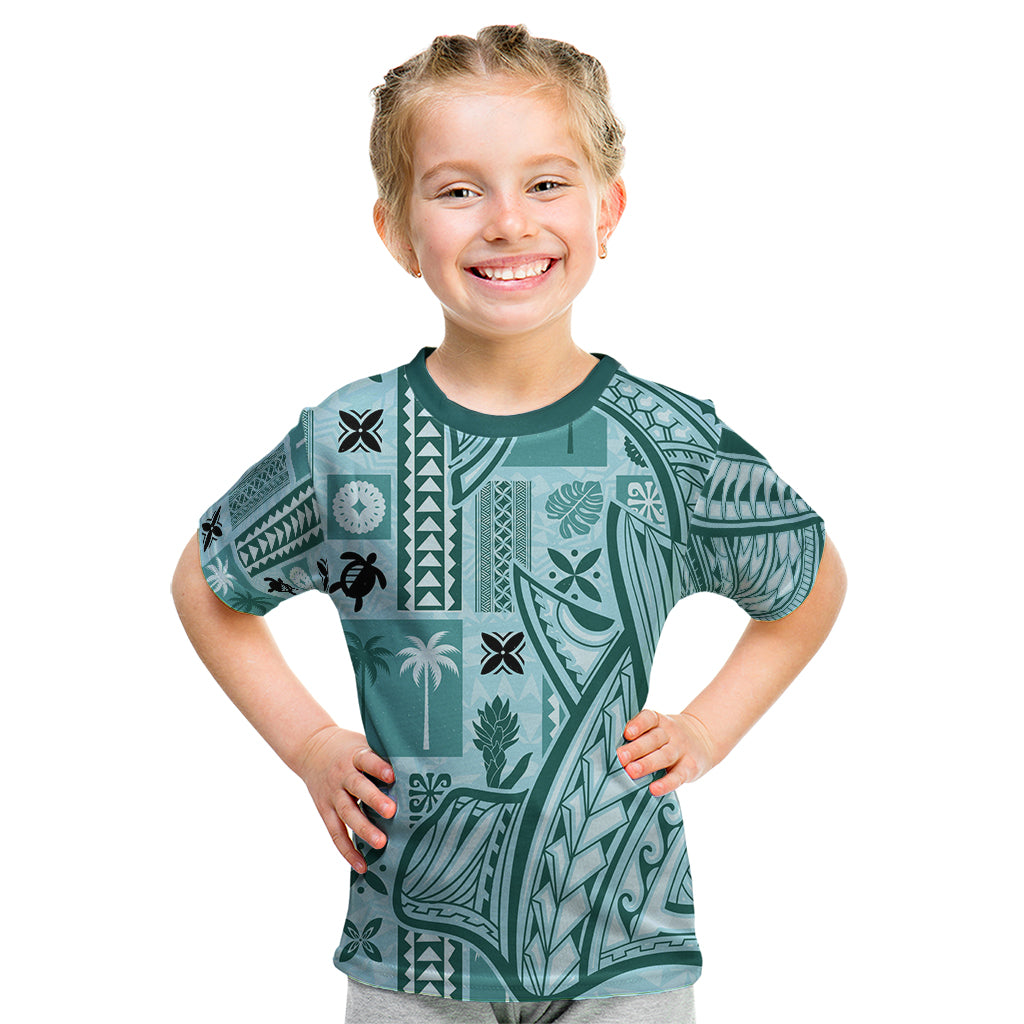 Samoa Tapa Kid T Shirt Siapo Mix Tatau Patterns - Teal LT7 Teal - Polynesian Pride