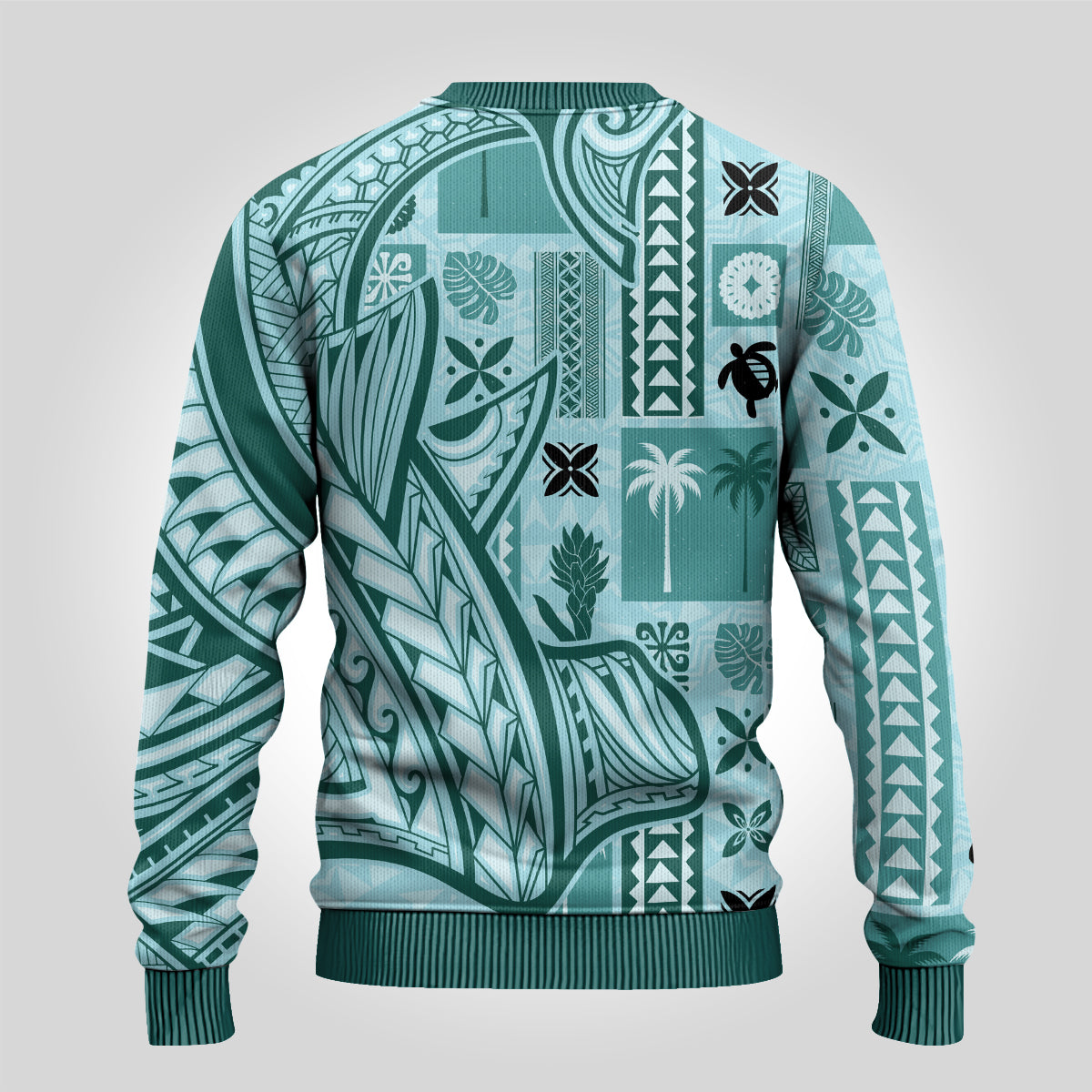 Samoa Tapa Ugly Christmas Sweater Siapo Mix Tatau Patterns - Teal LT7 - Polynesian Pride