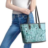 Samoa Tapa Leather Tote Bag - Siapo Mix Tatau Patterns Teal LT7 - Polynesian Pride