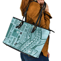 Samoa Tapa Leather Tote Bag - Siapo Mix Tatau Patterns Teal LT7 - Polynesian Pride