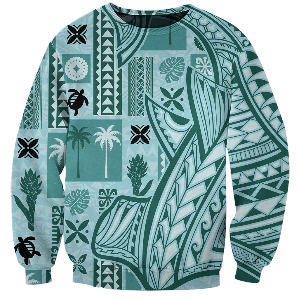 Samoa Tapa Sweatshirt Siapo Mix Tatau Patterns - Teal LT7 Unisex Teal - Polynesian Pride