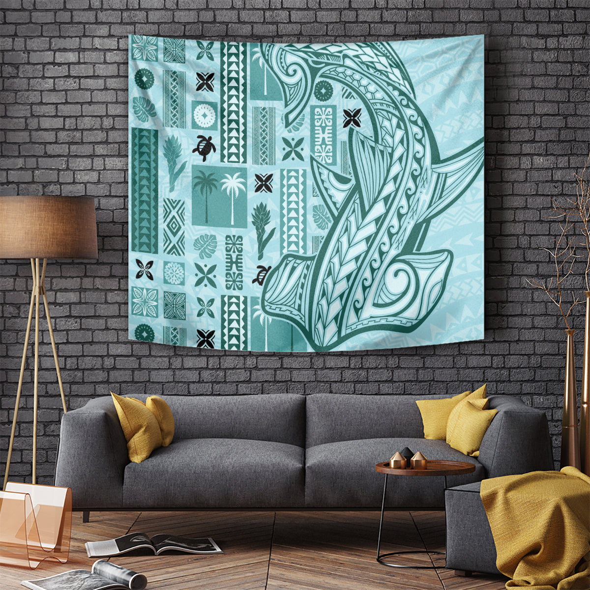 Samoa Tapa Tapestry Siapo Mix Tatau Patterns - Teal LT7 Teal - Polynesian Pride