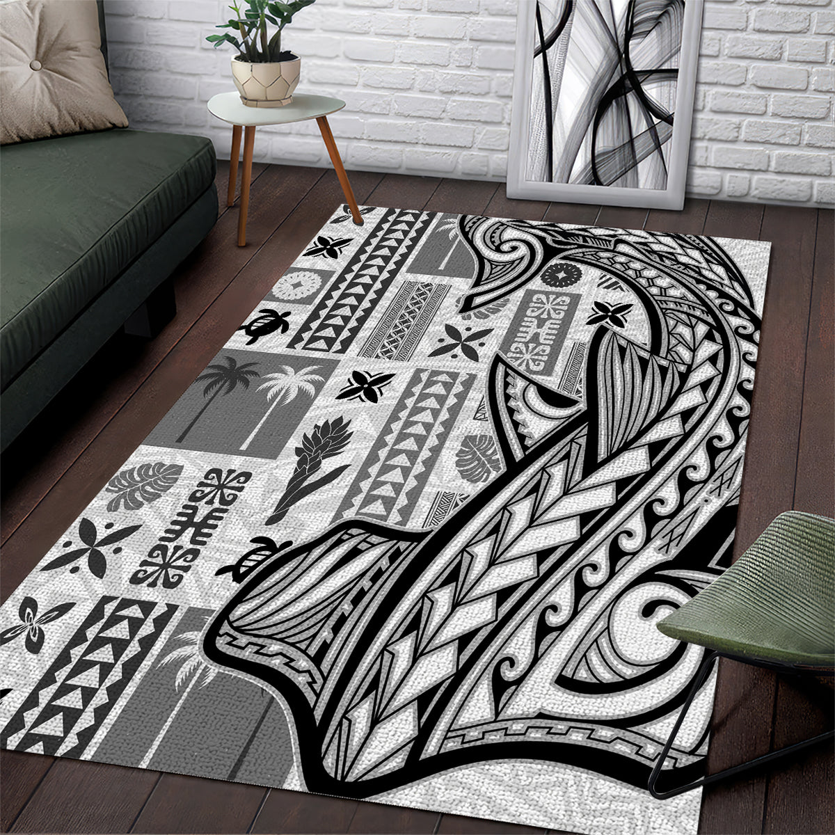 Samoa Tapa Area Rug Siapo Mix Tatau Patterns - White LT7 White - Polynesian Pride