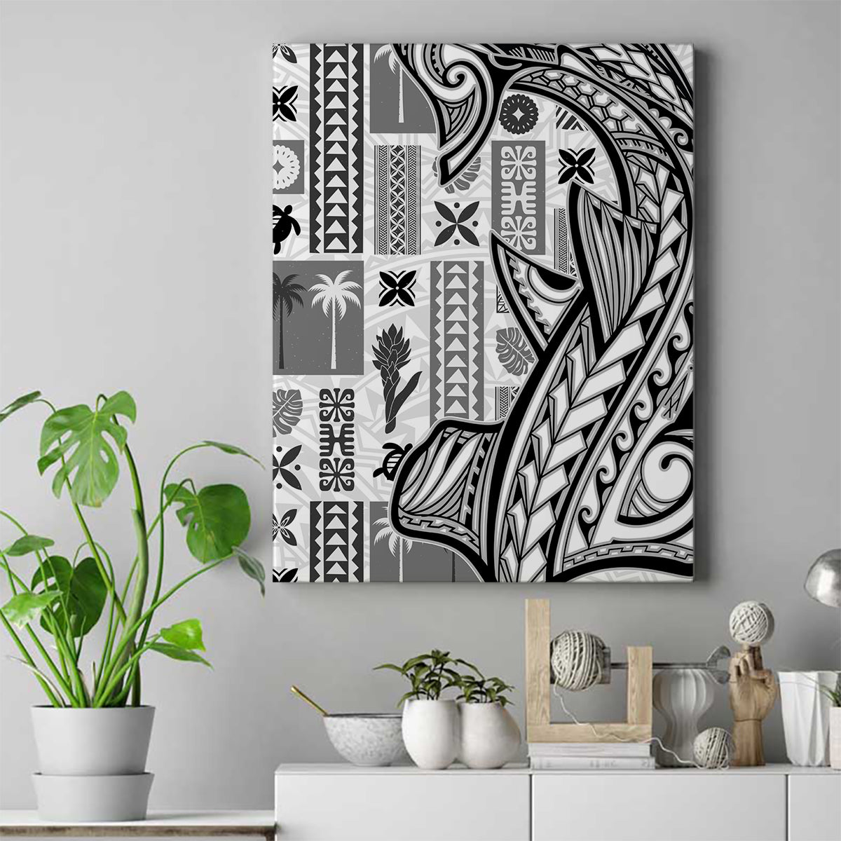 Samoa Tapa Canvas Wall Art Siapo Mix Tatau Patterns - White LT7 White - Polynesian Pride