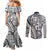 Samoa Tapa Couples Matching Mermaid Dress and Long Sleeve Button Shirt Siapo Mix Tatau Patterns - White LT7 - Polynesian Pride