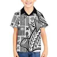 Samoa Tapa Family Matching Puletasi Dress and Hawaiian Shirt Siapo Mix Tatau Patterns - White LT7 Son's Shirt White - Polynesian Pride