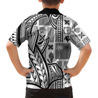 Samoa Tapa Family Matching Short Sleeve Bodycon Dress and Hawaiian Shirt Siapo Mix Tatau Patterns - White LT7 - Polynesian Pride