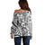 Samoa Tapa Off Shoulder Sweater Siapo Mix Tatau Patterns - White LT7 - Polynesian Pride