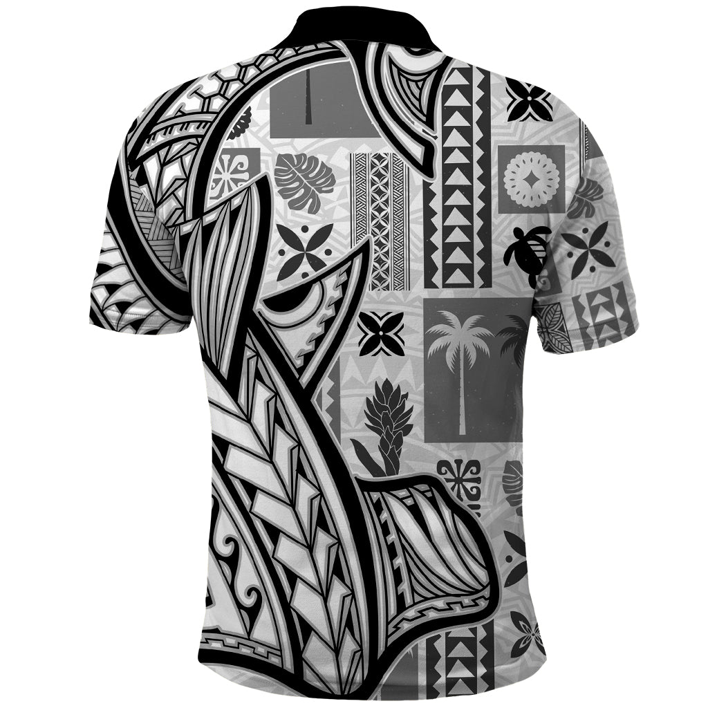 Samoa Tapa Polo Shirt Siapo Mix Tatau Patterns - White LT7 - Polynesian Pride