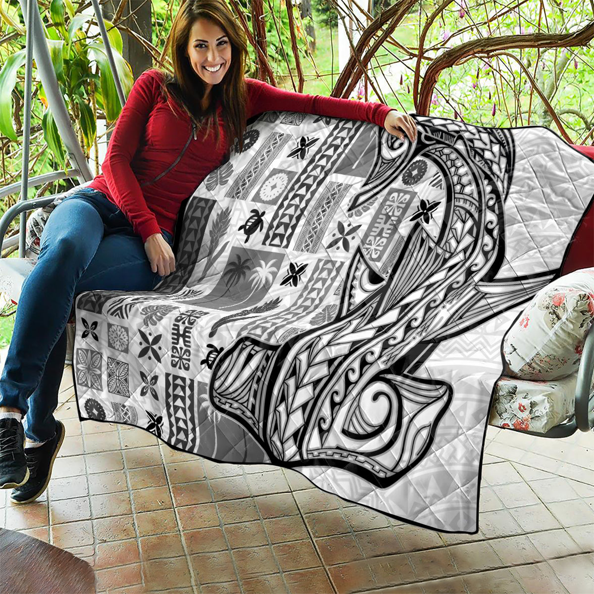 Samoa Tapa Quilt Siapo Mix Tatau Patterns - White LT7 - Polynesian Pride