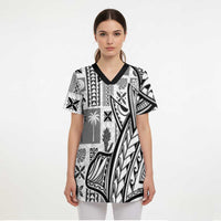 Samoa Tapa Scrub Top Siapo Mix Tatau Patterns - White - Polynesian Pride