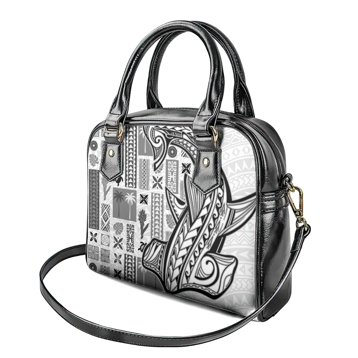 Samoa Tapa Shoulder Handbag Siapo Mix Tatau Patterns - White LT7 - Polynesian Pride