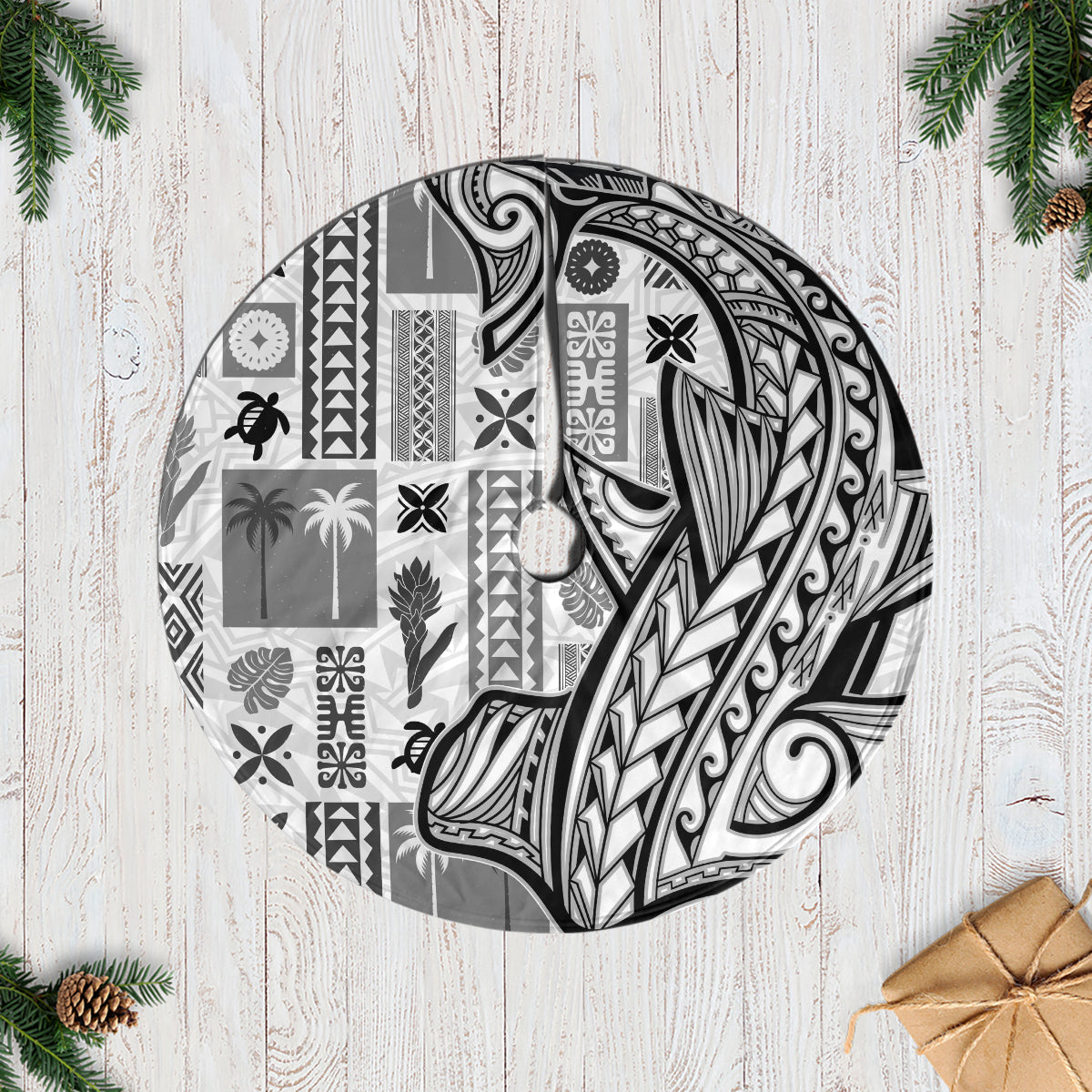 Samoa Tapa Tree Skirt Siapo Mix Tatau Patterns - White LT7 Casual Tree Skirts White - Polynesian Pride