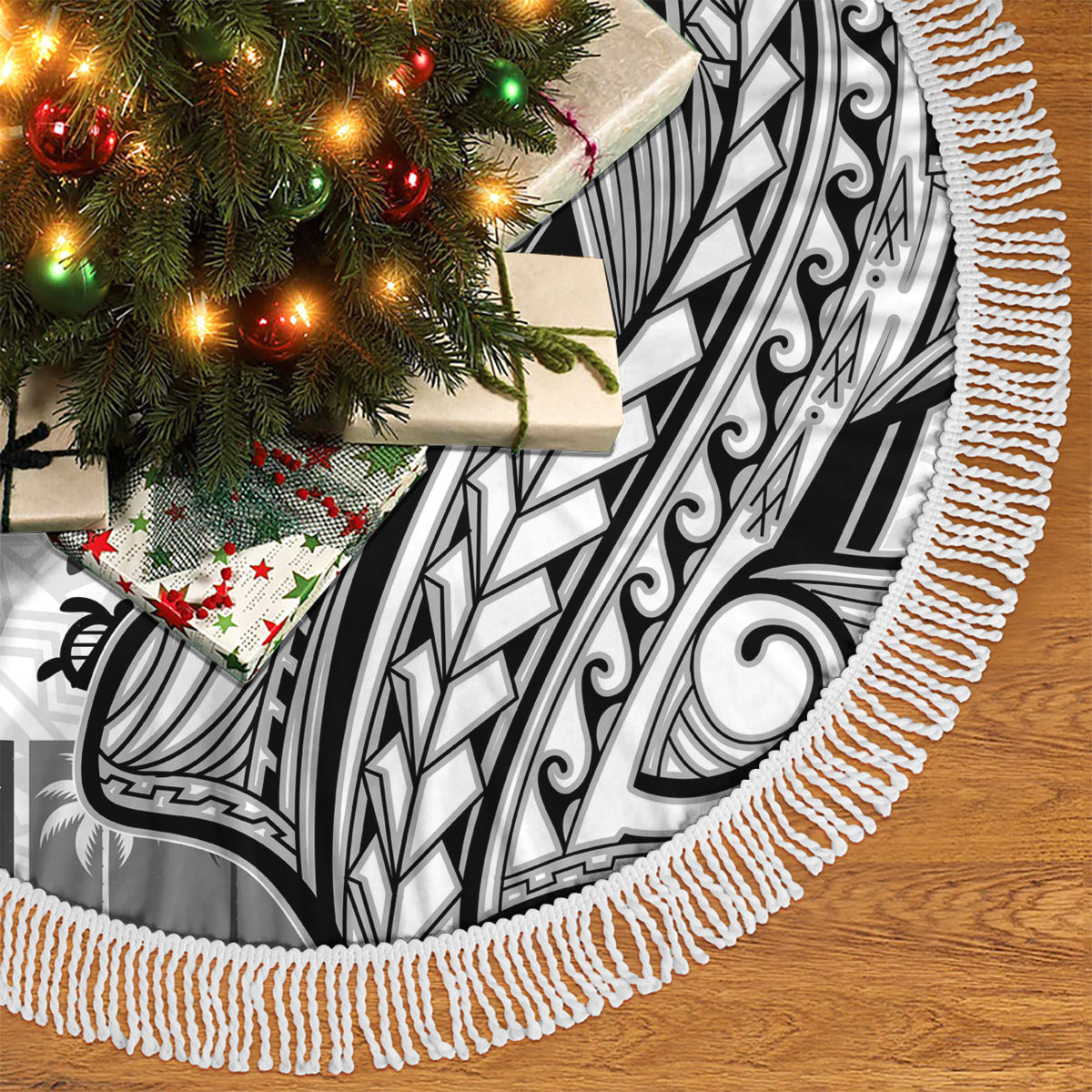 Samoa Tapa Tree Skirt Siapo Mix Tatau Patterns - White LT7 - Polynesian Pride
