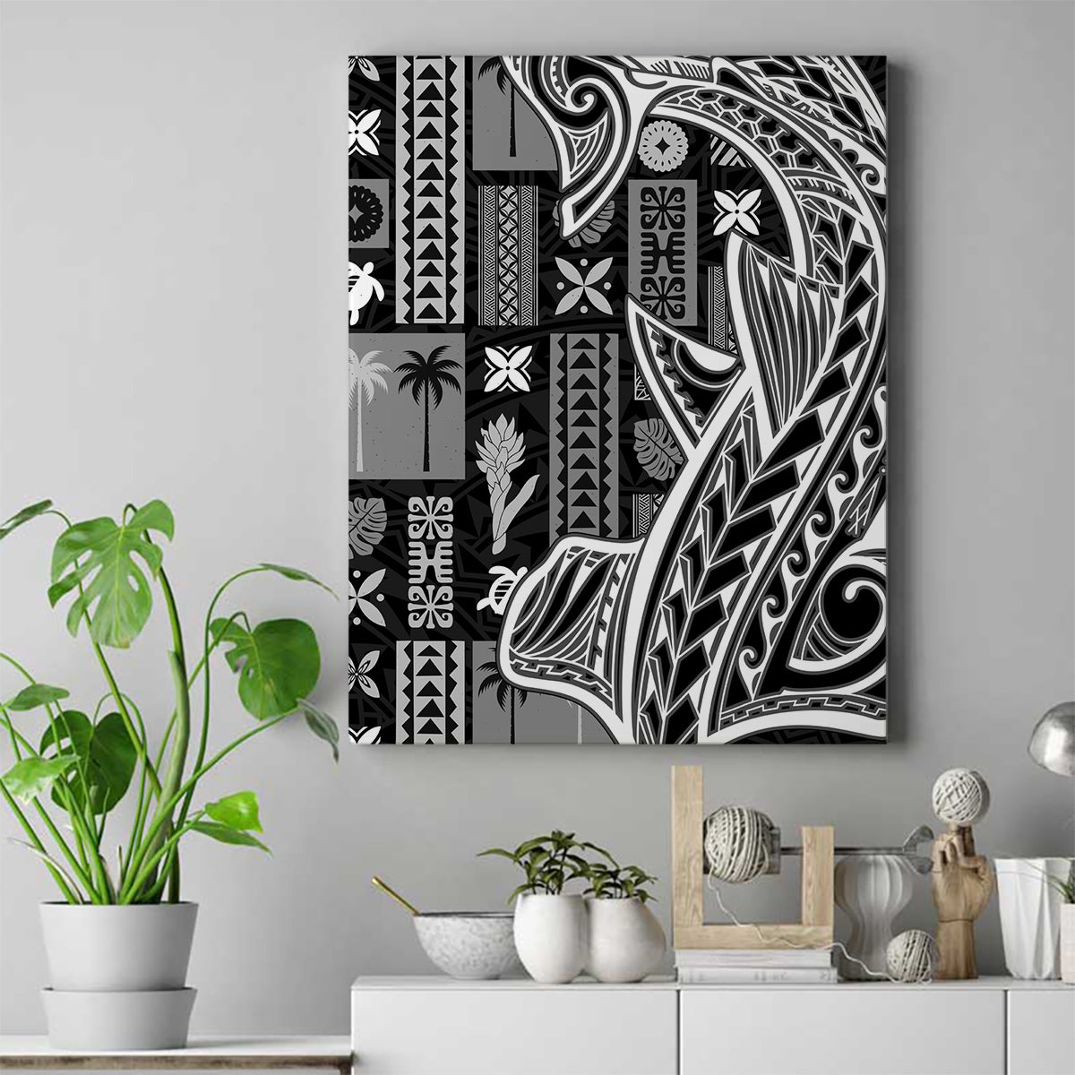 Samoa Tapa Canvas Wall Art Siapo Mix Tatau Patterns - Black LT7 Black - Polynesian Pride