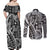 Samoa Tapa Couples Matching Off Shoulder Maxi Dress and Long Sleeve Button Shirt Siapo Mix Tatau Patterns - Black LT7 - Polynesian Pride