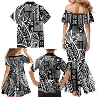 Samoa Tapa Family Matching Mermaid Dress and Hawaiian Shirt Siapo Mix Tatau Patterns - Black LT7 - Polynesian Pride
