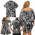 Samoa Tapa Family Matching Off Shoulder Short Dress and Hawaiian Shirt Siapo Mix Tatau Patterns - Black LT7 - Polynesian Pride