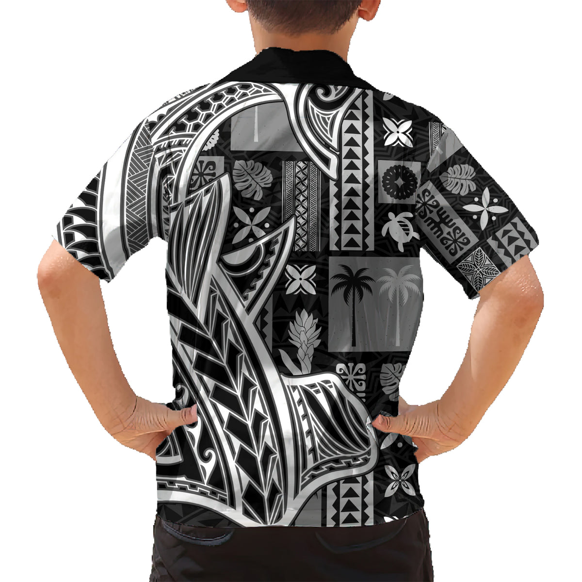 Samoa Tapa Kid Hawaiian Shirt Siapo Mix Tatau Patterns - Black LT7 - Polynesian Pride