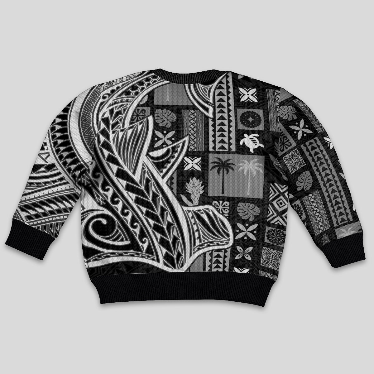 Samoa Tapa Kid Ugly Christmas Sweater Siapo Mix Tatau Patterns - Black LT7 - Polynesian Pride