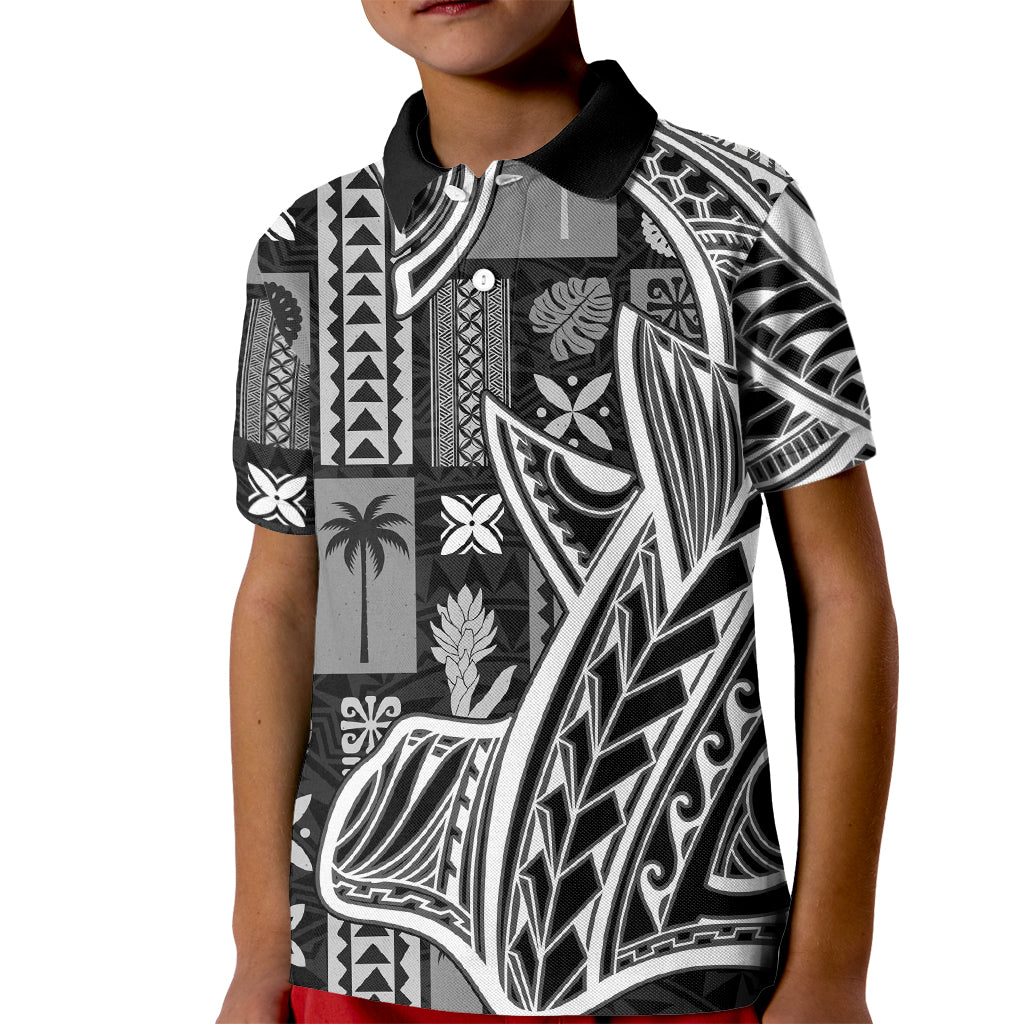 Samoa Tapa Kid Polo Shirt Siapo Mix Tatau Patterns - Black LT7 Kid Black - Polynesian Pride