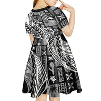 Samoa Tapa Kid Short Sleeve Dress Siapo Mix Tatau Patterns - Black LT7 - Polynesian Pride