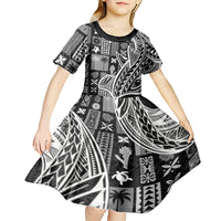 Samoa Tapa Kid Short Sleeve Dress Siapo Mix Tatau Patterns - Black LT7 - Polynesian Pride