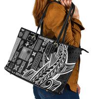 Samoa Tapa Leather Tote Bag - Siapo Mix Tatau Patterns Black LT7 - Polynesian Pride