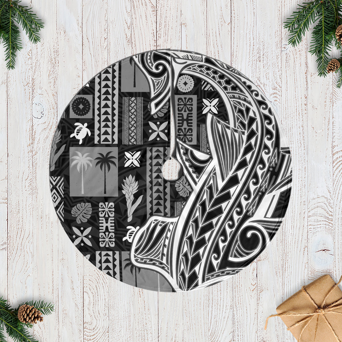 Samoa Tapa Tree Skirt Siapo Mix Tatau Patterns - Black LT7 Casual Tree Skirts Black - Polynesian Pride